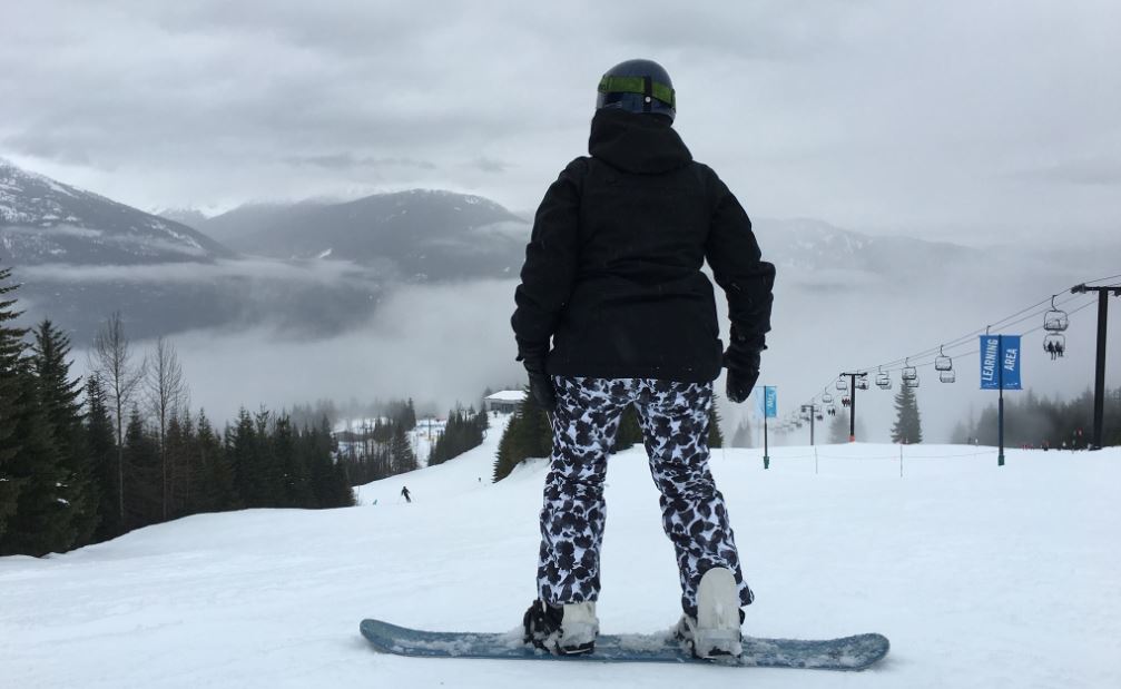 Deborah Sterling is pictured taking a moment while snowboarding to enjoy the view at Whistler Blackcomb in British Columbia, Canada.