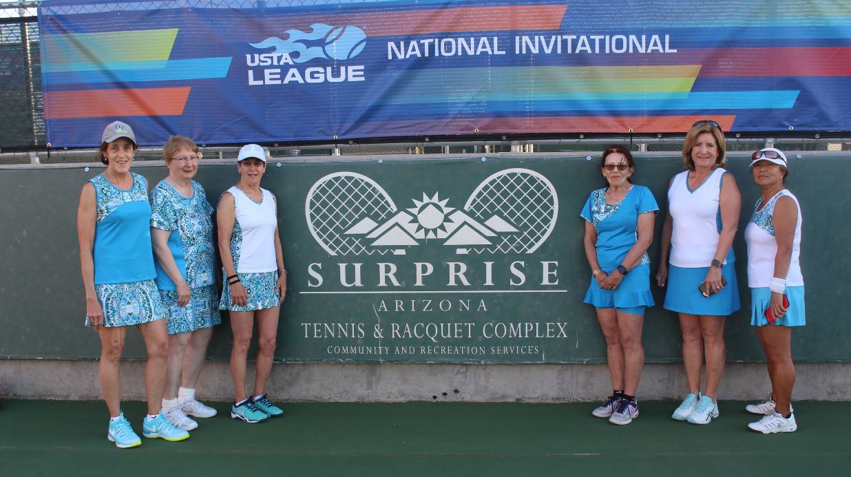 Michele Cimbala seen with her USTA League tennis team at National Playoffs in Surprise, Arizona.