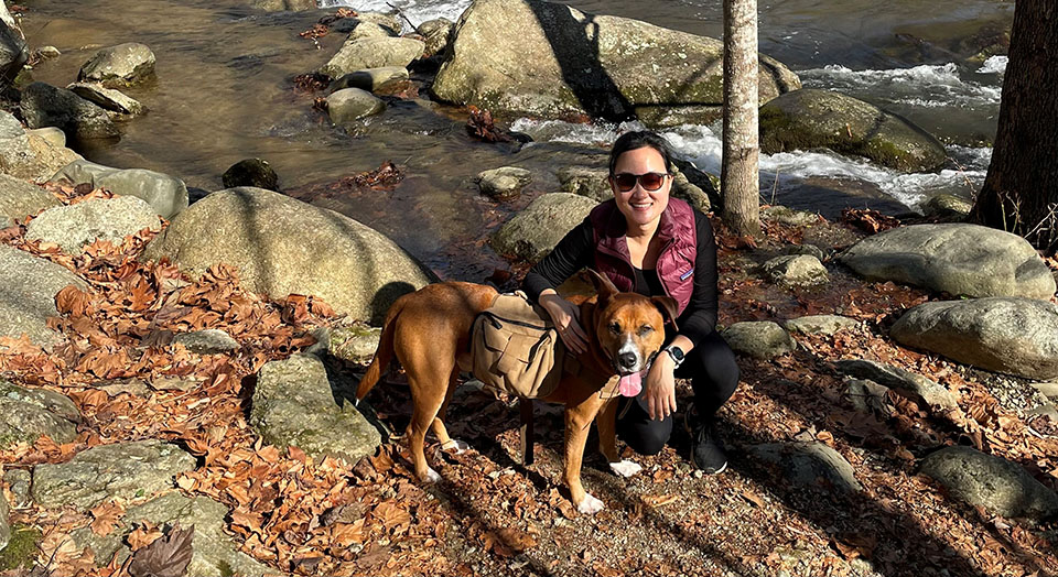 Josephine enjoys running and hiking with her dog, Artie, who loves being outdoors.